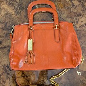 🧡 Lauren Ralph Lauren Orange Embossed Leather Satchel